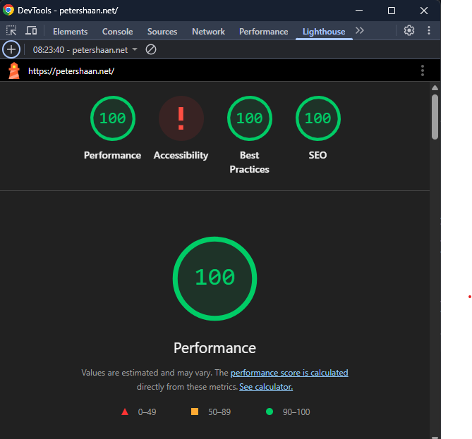 Website SEO score showing performance metrics